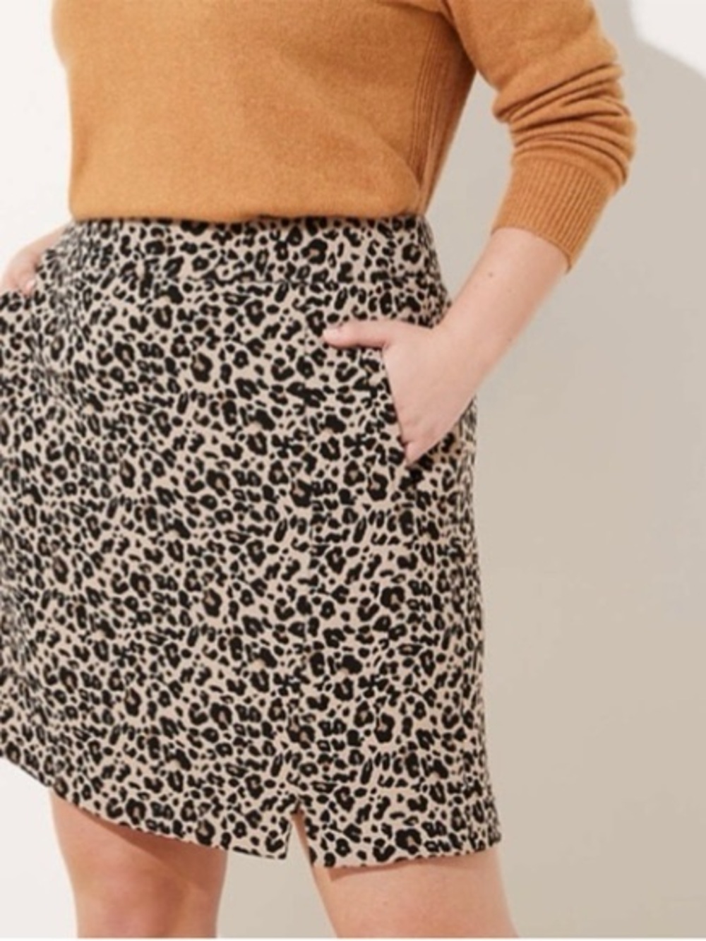 LOFT Beige and Black Leopard Print Mini Skirt